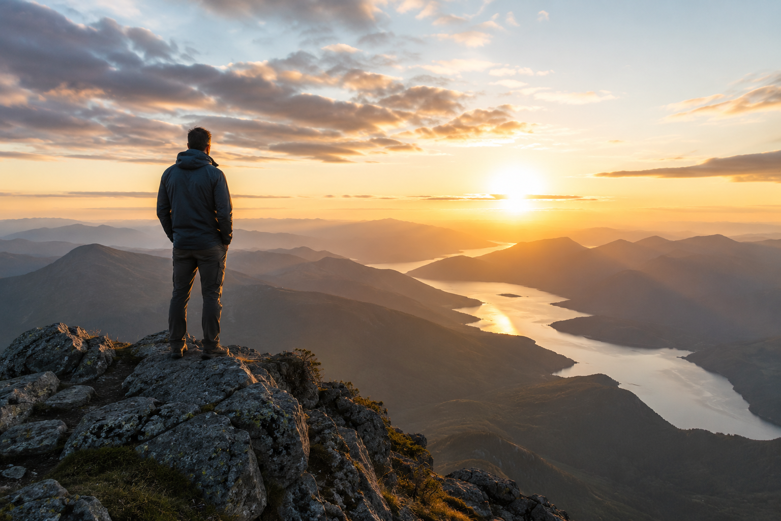 Climber at a mountain summit at sunrise — conquering a daunting codebase
