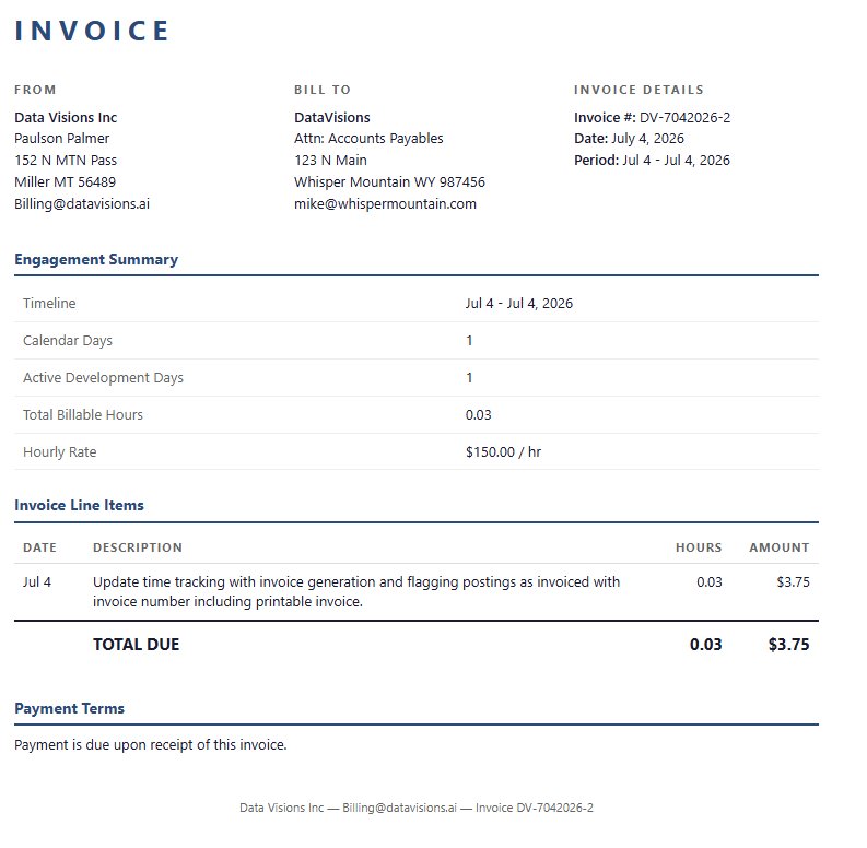 Time Tracker — server-rendered printable invoice