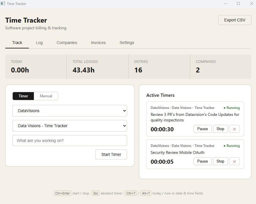 Time Tracker — two timers running